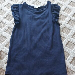 Ophelia Roe Navy Ribbed Flutter Sleeve Top